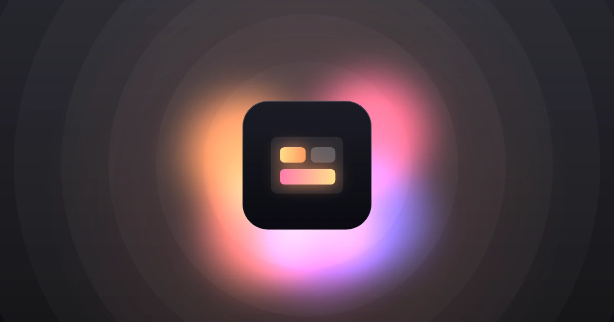 A page with three lit islands on it, glowing on a dark glass tile with orange and pink light behind it.