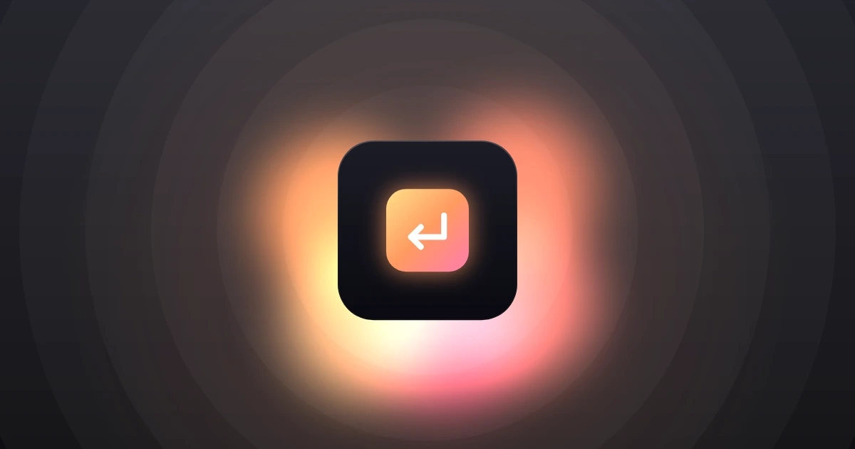 A glowing orange key with Return on it, on a dark glass tile with warm light spilling out from behind it.