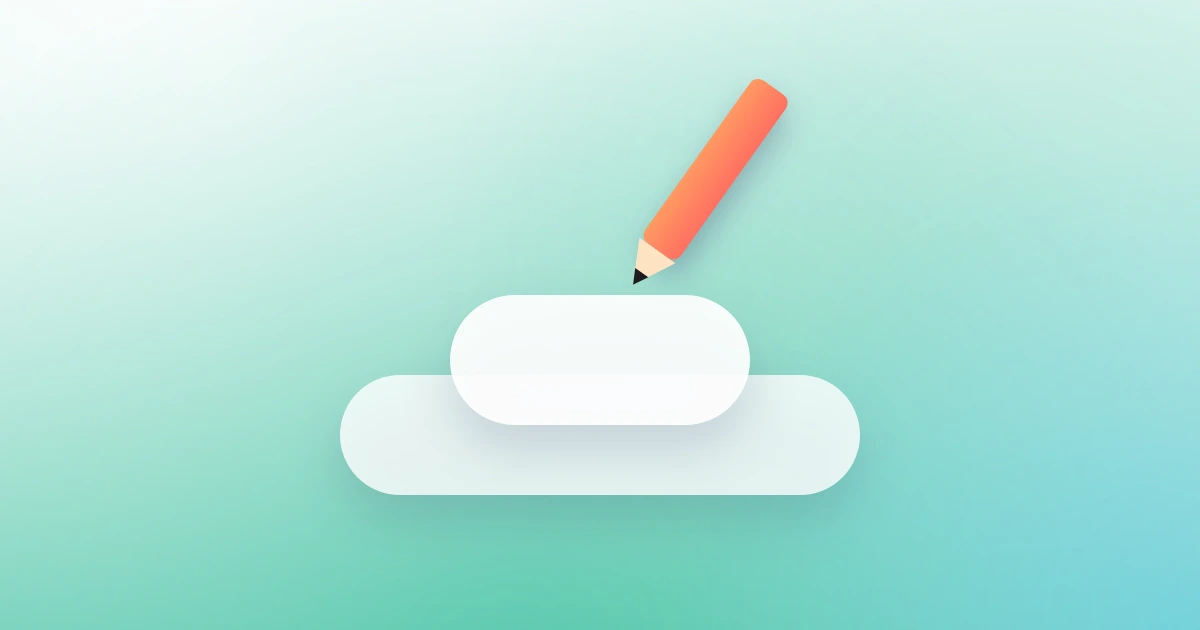 A frosted island in two rounded layers on a soft teal field, with an orange pencil leaning on it, tip down.