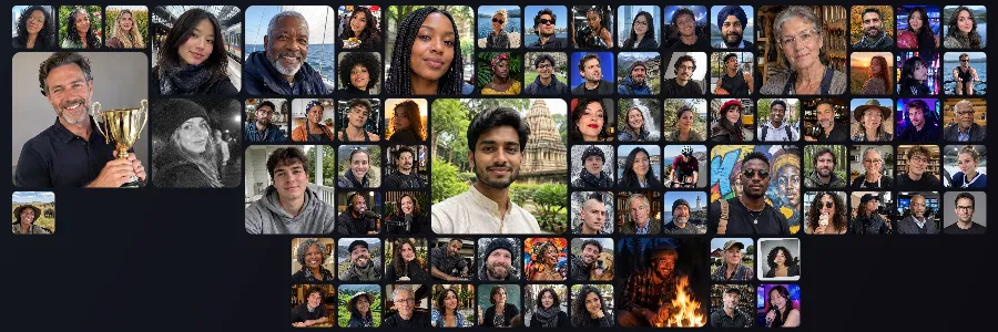 A Mosaic X header: a grid of profile photos, the closest people in the biggest tiles, the bottom-left corner left clear for the profile photo.